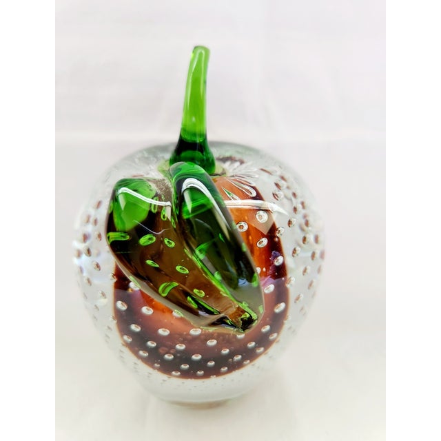 Murano Vintage Murano Style Bubble Art Glass Apple Paperweight For Sale - Image 4 of 6