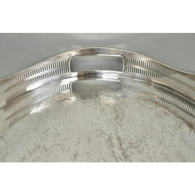 Vintage English Edwardian Silver Plated Oval Scalloped Gallery Bar Platter Tray For Sale - Image 12 of 18
