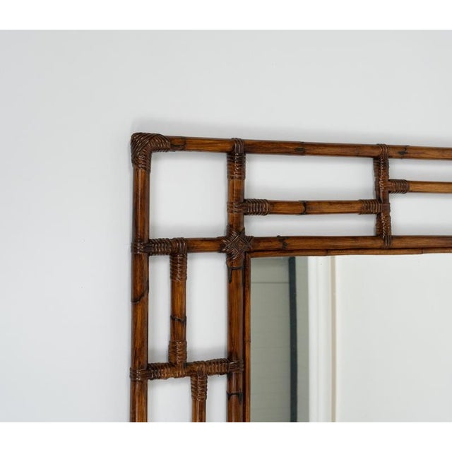 1970s Mid-Century Modern Rectangular Mirror in Rattan and Bamboo, 1970s For Sale - Image 5 of 13
