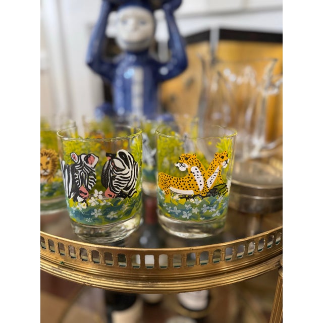 Glass Mid Century Handpainted Dorothy Thorpe Safari or Jungle Rocks Glasses- Set of Six For Sale - Image 7 of 10