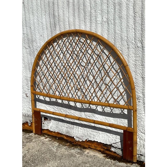 Late 20th Century Vintage Coastal Arched Rattan Trellis Full Headboard