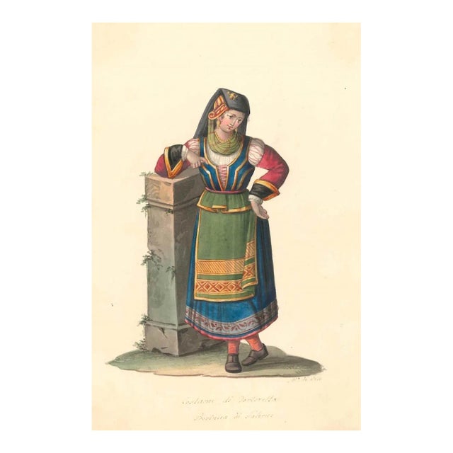 Costume di Tortorella - Watercolor by M. De Vito - 1820 ca. 1820 c.a. For Sale