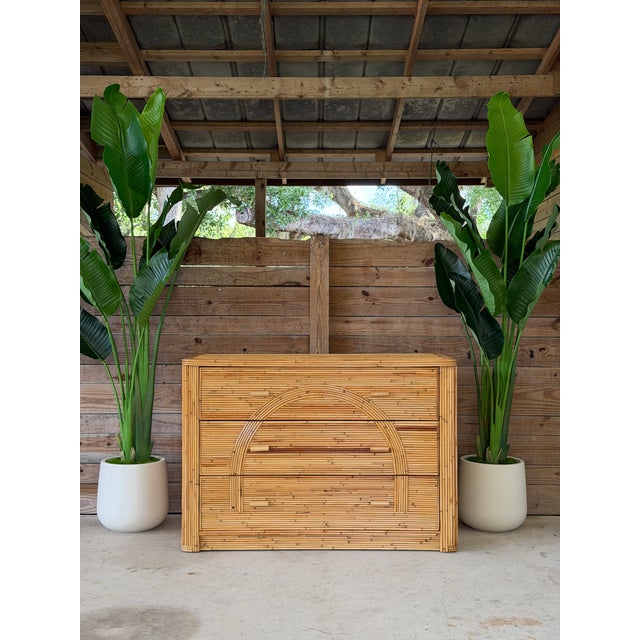 Vintage Restored Organic Modern Pencil Reed Rattan Arch Front Dresser For Sale - Image 10 of 12