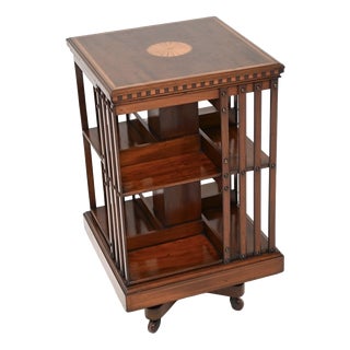 Antique Edwardian Inlaid Revolving Bookcase, 1890 For Sale