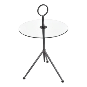 Vintage Italian Enameled Metal and Glass Tripod Gueridon Table
