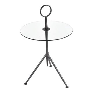 Vintage Italian Enameled Metal and Glass Tripod Side Table For Sale