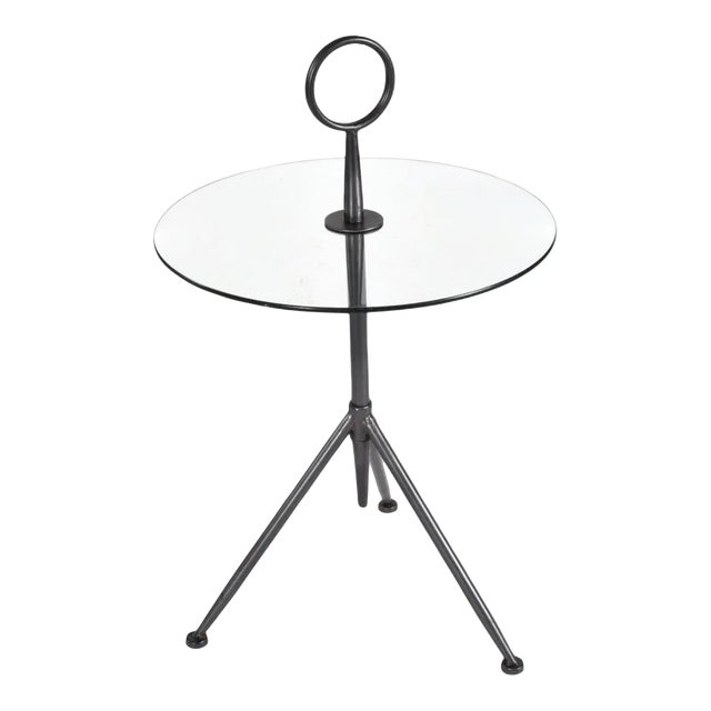 Vintage Italian Enameled Metal and Glass Tripod Side Table For Sale