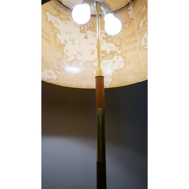 Brown Mid-Century Linen and Teak Floor Lamp attributed to Rupert Nikoll, 1950s For Sale - Image 8 of 12