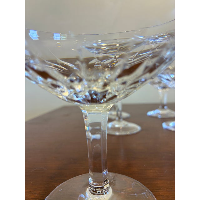 Vintage Josair German Etched Crystal Champagne Coupe Glasses – Set of 8 For Sale - Image 4 of 11