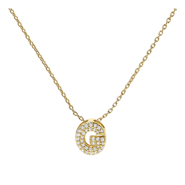 10K Yellow Gold Diamond Accent "G" Initial Bubble Pendant Necklace For Sale