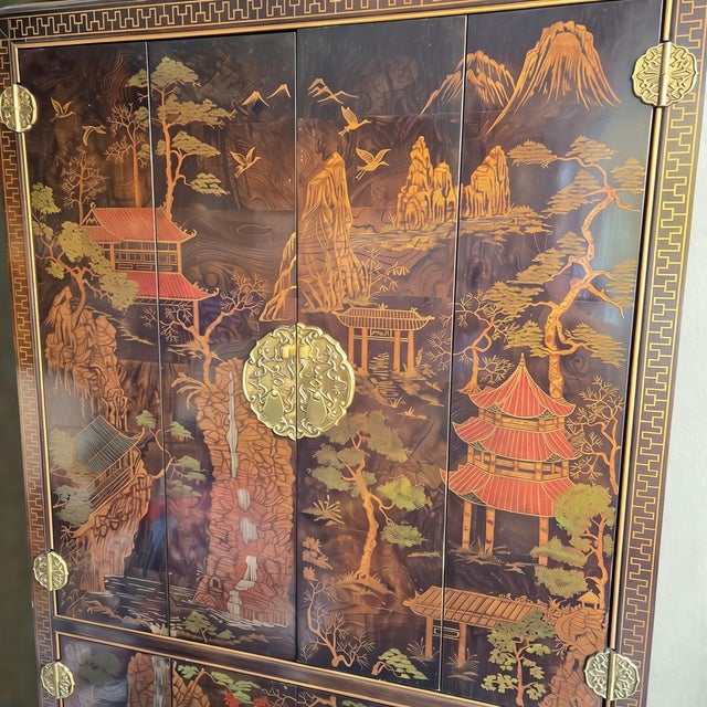 Chinoiserie Vintage Henredon Folio 10 Chinoiserie Entertainment Storage Armoire 72" For Sale - Image 3 of 18