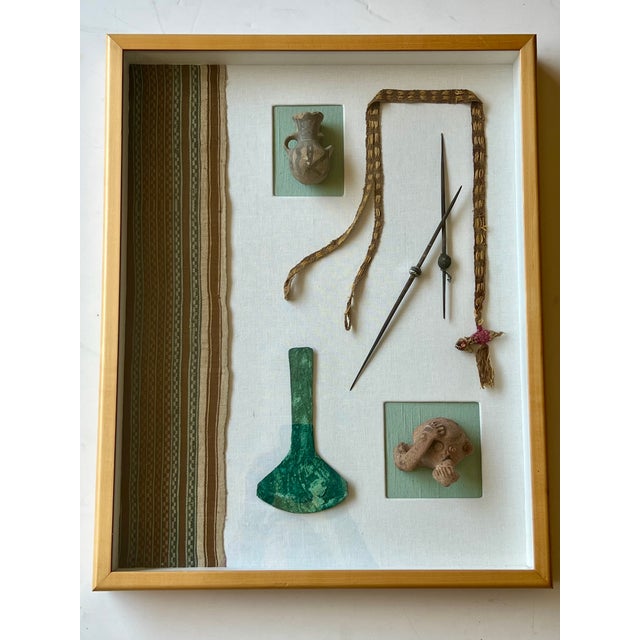 Antique Framed Shadowbox of Pre-Columbian Style Coastal Peruvian Artifacts For Sale - Image 10 of 13