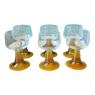 1970s Mid Century Modern Roemer Style Wine Glass Goblets - Set of 6 For Sale