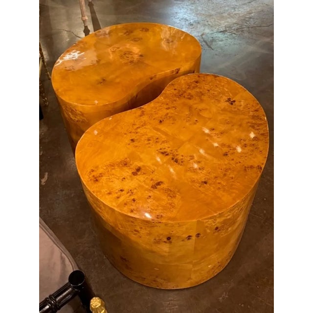 Early 21st Century Modern Kidney Shaped Burlwood Milo Baughman Style Tables For Sale - Image 5 of 5
