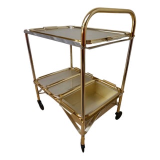 Vintage Hollywood Regency Gold Bar Cart, 1960s For Sale