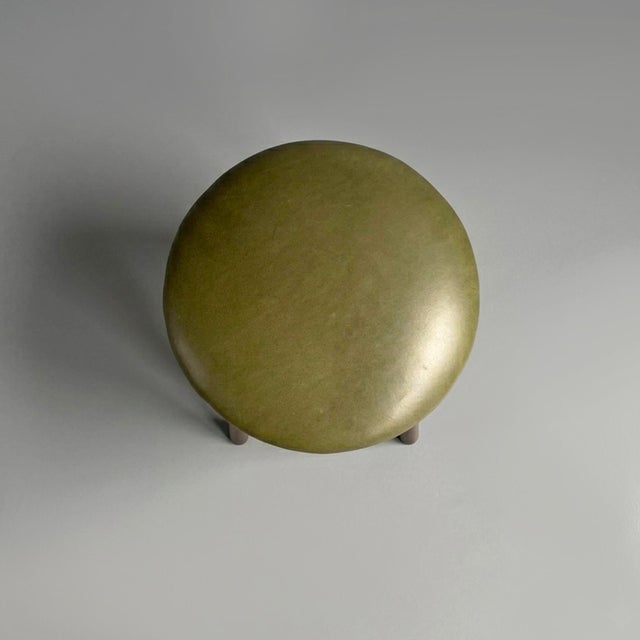 Italian Modern Green Faux Leather Pouf, 1970s, Set of 3 For Sale - Image 3 of 18
