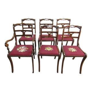 Solid Mahogany Set of Six Needlepoint Dining Chairs For Sale