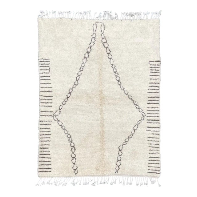 White Contemporary Hand-Knotted Area Wool Rug Living Room Ethnic Decor For Sale