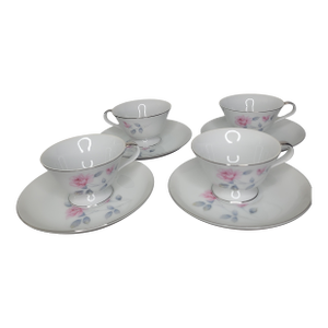 Mid 20th Century Norleans Japan "Contessa" Pink Rose Teacups & Saucers - Set of 4