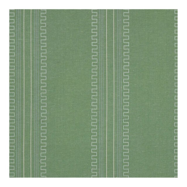 Schumacher X Mary McDonald Greco Stripe Fabric in Green For Sale