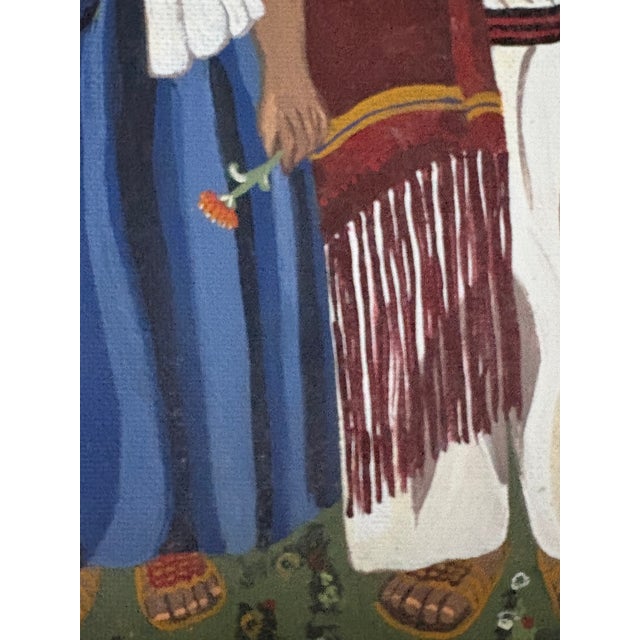 A vintage Mexican folk painting based on an art print often titled "The Little Brothers" (Los Hermanitos), commonly...