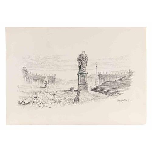 Saint Peter - Rome is an artwork realized by Gaspare De Fiore in 1974. Pen Drawing on paper. Titled and hand-signed on the...