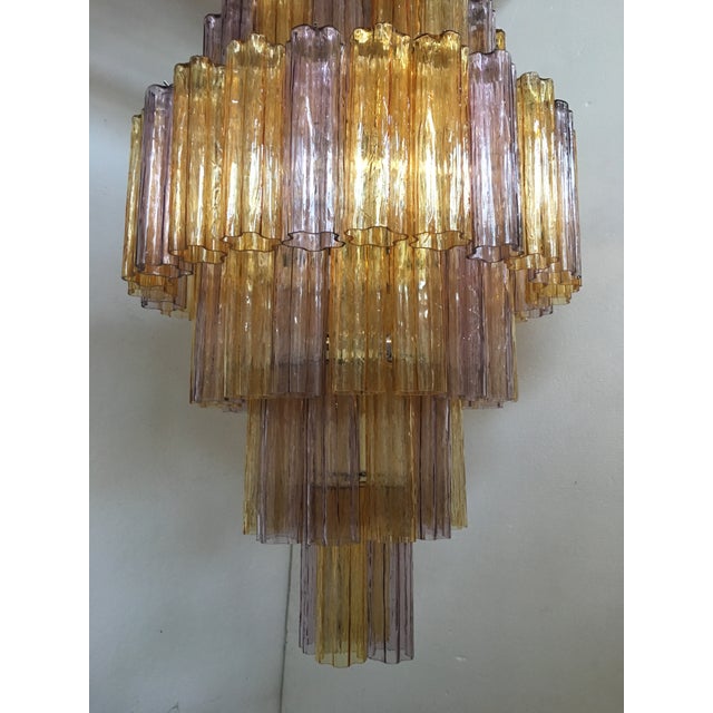 Mid-Century Modern Murano Glass Amber and Violet Tronco Chandelier Venini Style For Sale - Image 3 of 9