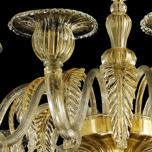 Murano Contemporary Venetian Gold Murano Style Glass Chandelier With Leaves For Sale - Image 4 of 11