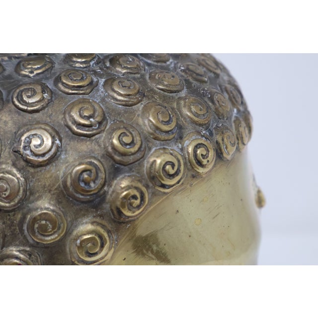 Early 20th Century Attributed Early 20th Century Southeast Asian Hollow Cast Brass Buddha Head Sculpture - Retained Clay Core - 11"h For Sale - Image 5 of 18