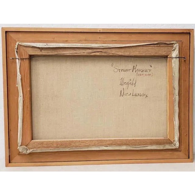 Gerald Merfeld (American, 20th c.) "Street Market, Vietnam" Original Oil Painting c.1980s Fine oil painting of a bustling...