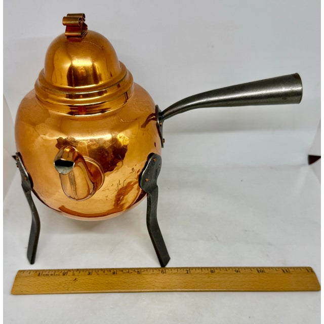 Early 20th Century Swedish Copper Teapot Hand-Forged Hammered Finish Tin Lining Three Iron Legs For Sale - Image 10 of 12
