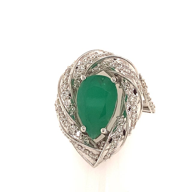 Traditional Natural Emerald Diamond Ring 14k Gold 6.1 TCW Certified For Sale - Image 3 of 12