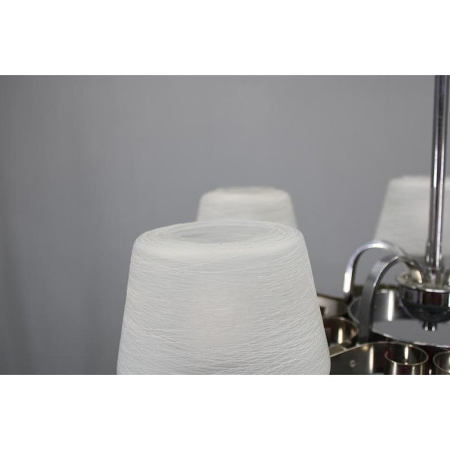 1930s Art Deco Nickel Chandelier with Textured Glass, Czechoslovakia, 1930s For Sale - Image 5 of 17