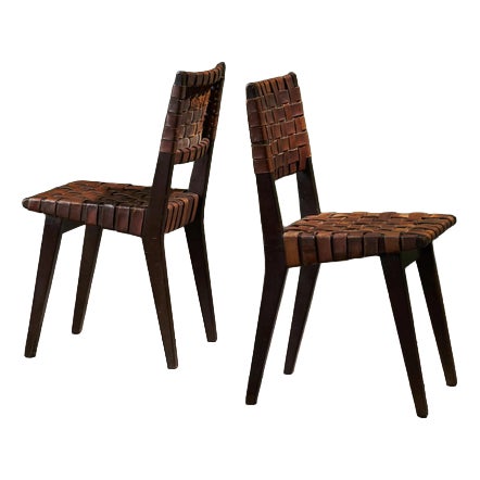 Chairs in Cognac Leather and Stained Oak from Jens Risom, United States, 1940s, Set of 2 For Sale