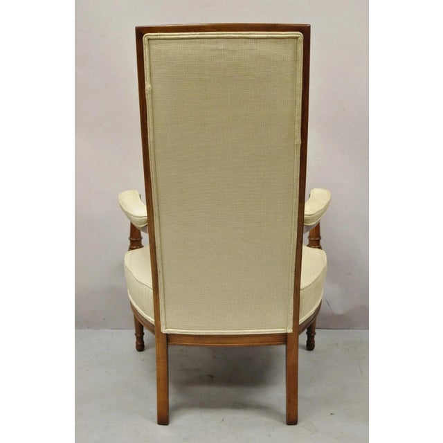 Vintage Italian Hollywood Regency Tall Back Upholstered Cherry Lounge Arm Chair For Sale - Image 11 of 12