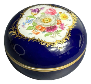 Cobalt Blue and Floral Lidded Porcelain Box from Meissen, 1924-1934