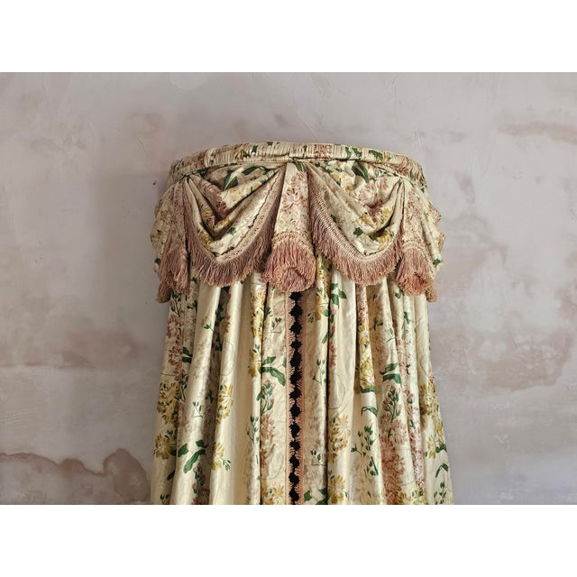 Art Deco French Chintz Bed Crown Canopy with Silk Lining and Original Passementerie, 1920s For Sale - Image 4 of 17
