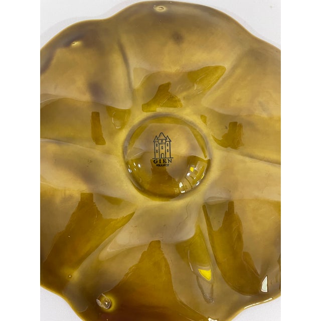 Ceramic 1950s French Gien Majolica Olive Green Oyster Plate For Sale - Image 7 of 16