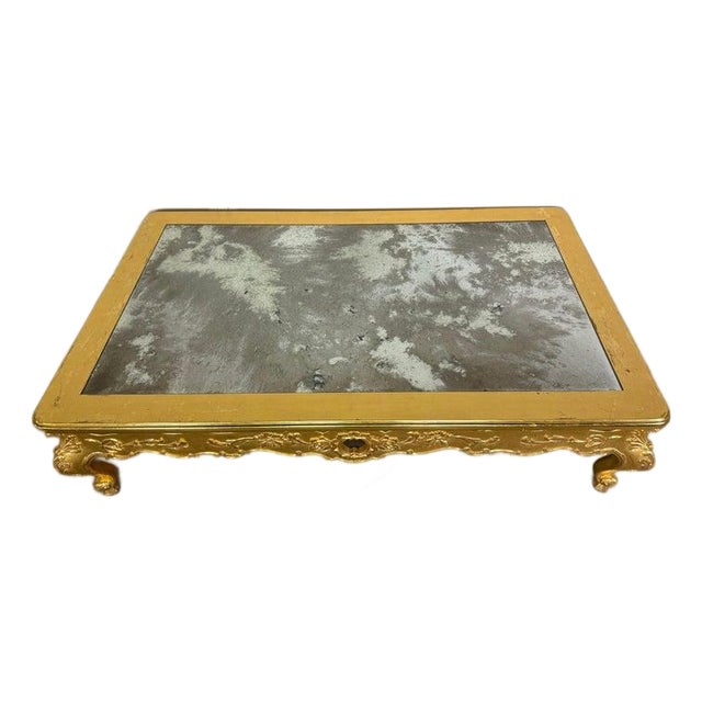 Giltwood Rococo Coffee Table With Antiqued Mirrored Top For Sale