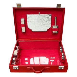 Mid-Century Modern German Red Beauty Vanity Mirror Case, 1960s For Sale