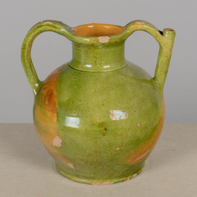 19th Century French Green Yellow Glazed Water Jug, Orjol For Sale In Orlando - Image 6 of 12