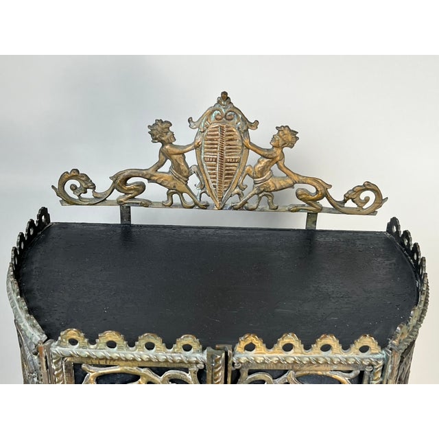 Metal Antique Gothic Revival Cast Iron and Brass Phone Stand Attr. Oscar Bach or Bertram Segar C. 1920 Greenwich Village For Sale - Image 7 of 13