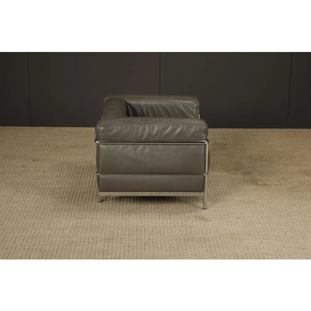 Gray Early Year Grey Leather 'Lc3' Club Chairs by Le Corbusier for Cassina, Signed For Sale - Image 8 of 18