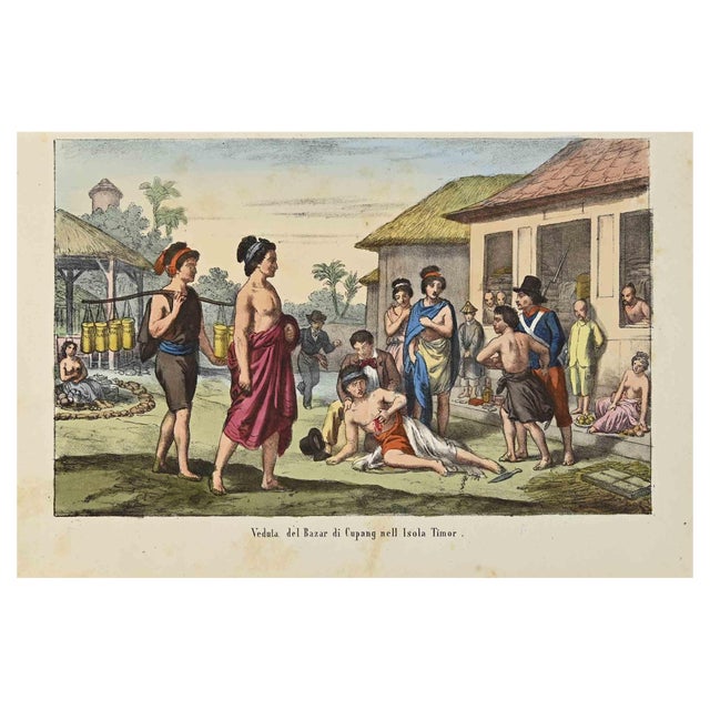 Various Artists, View of Cupang Bazaar in Timor Island, Lithograph, 1862 For Sale