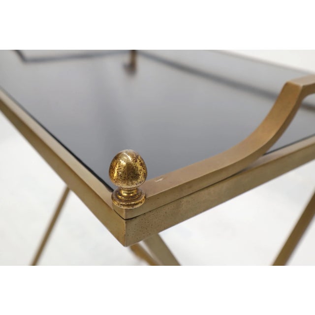 Chrome and Brass X Base Console w/ Gallery Rams Heads Hoof Feet Black Lamiante For Sale - Image 11 of 13