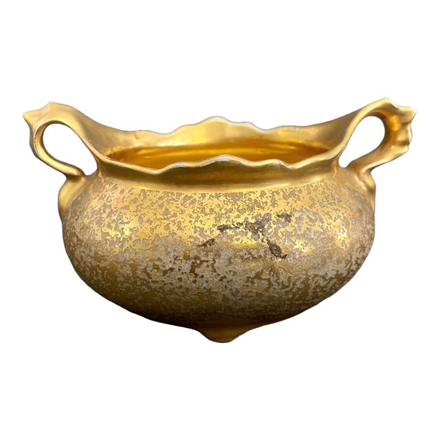 Antique Sugar Bowl by Fraunfelter Porcelain – 1920s Stouffer Studio Hand-Painted 24k Gold For Sale