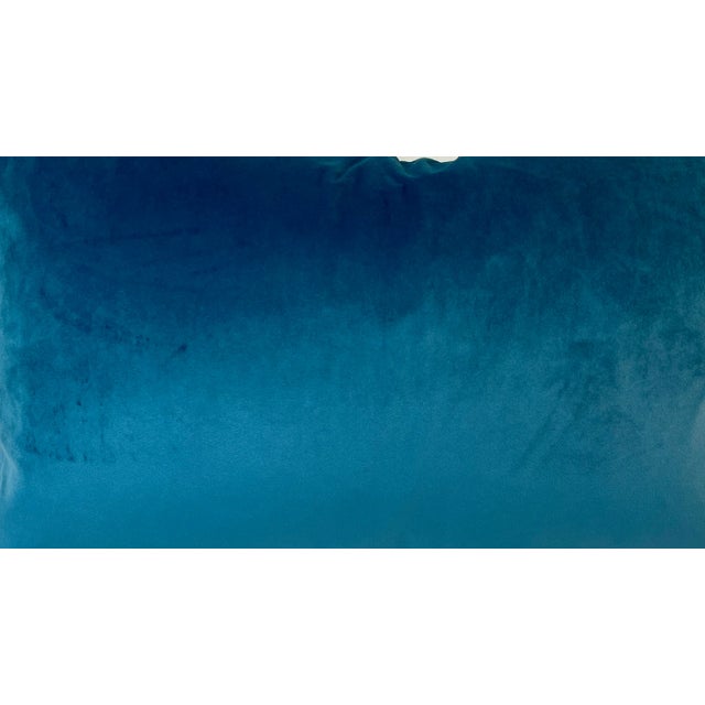 Large Bolster Pillow Adorned With a Stately Blue Thistle Floral Pattern on a Linen Background and Lush Blue Velvet/Velour Back - Made in U K For Sale - Image 11 of 11