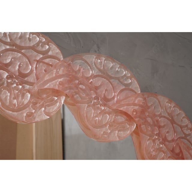 Mid-Century Italian Oval Pink Murano Glass and Brass Wall Mirror, 2000s For Sale - Image 6 of 10