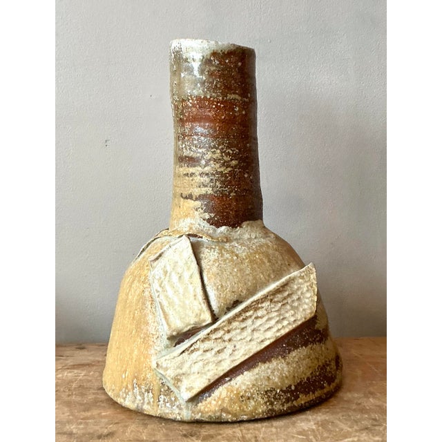 Mid-Century Modern Vintage Boho Original Studio Pottery Vase For Sale - Image 3 of 9