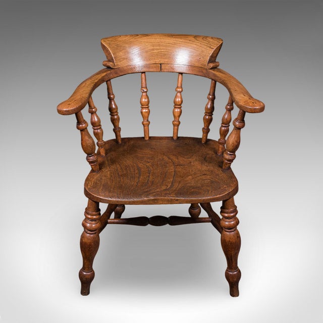 1900 - 1909 Pair of Antique Country House Captain's Chairs, English, Smoker's Bow, Victorian For Sale - Image 5 of 12